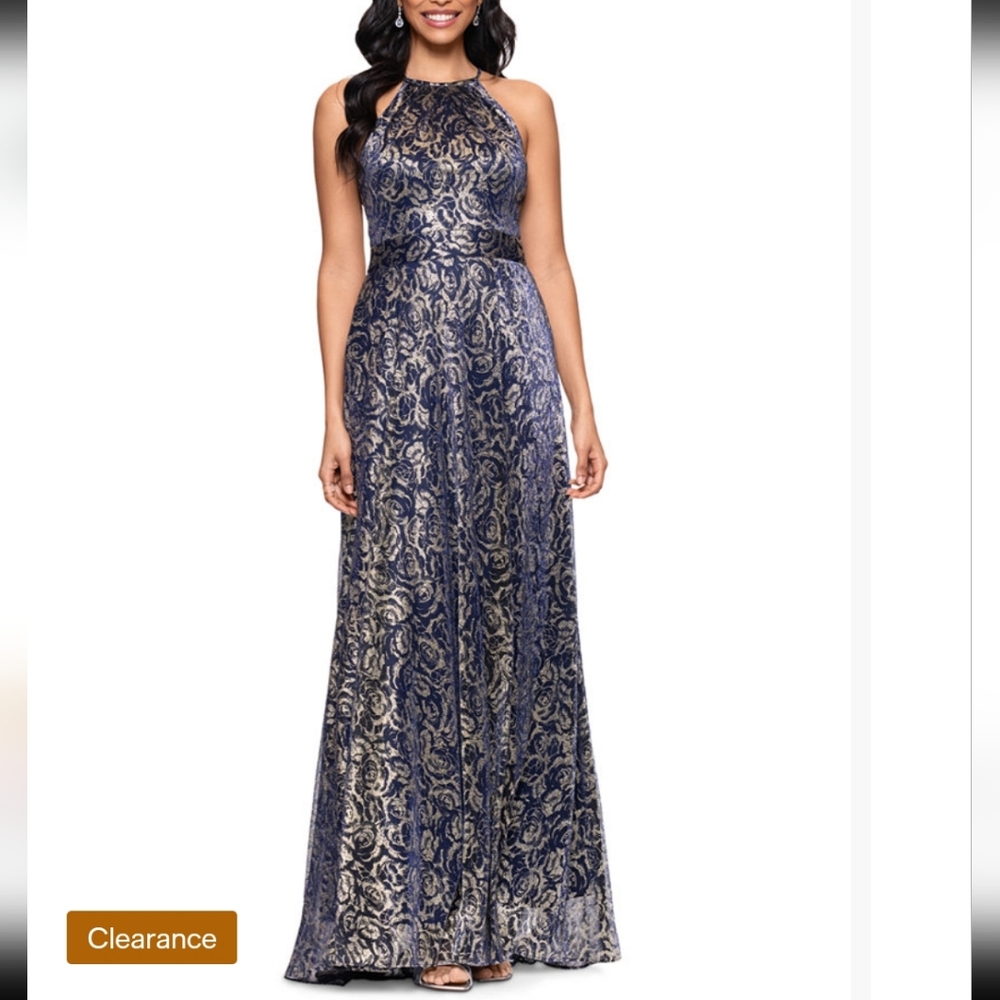 Betsy & Adam Blue and Cream A-Line Skirt